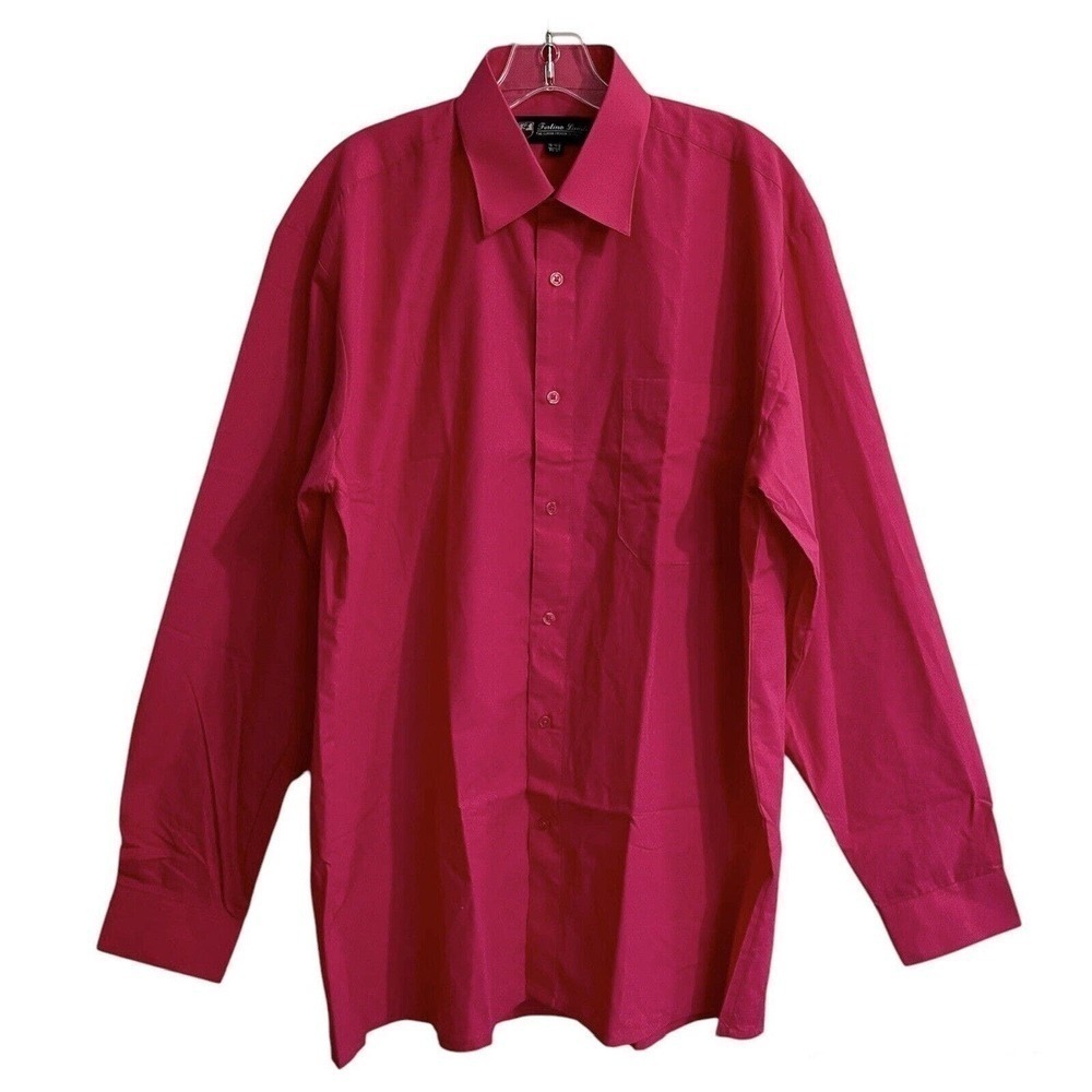 Fortino Landi Dress Shirt Men 16- 16.5 Neck 36-37 Pink Vintage Long Sleeve W…